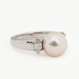 Majorica Lilit White Pearl & Zirconia Silver Ring